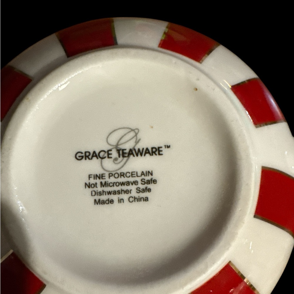 Red/White Striped Peppermint Grace Teaware Teapot set for one!(3-P) - Picture 7 of 7